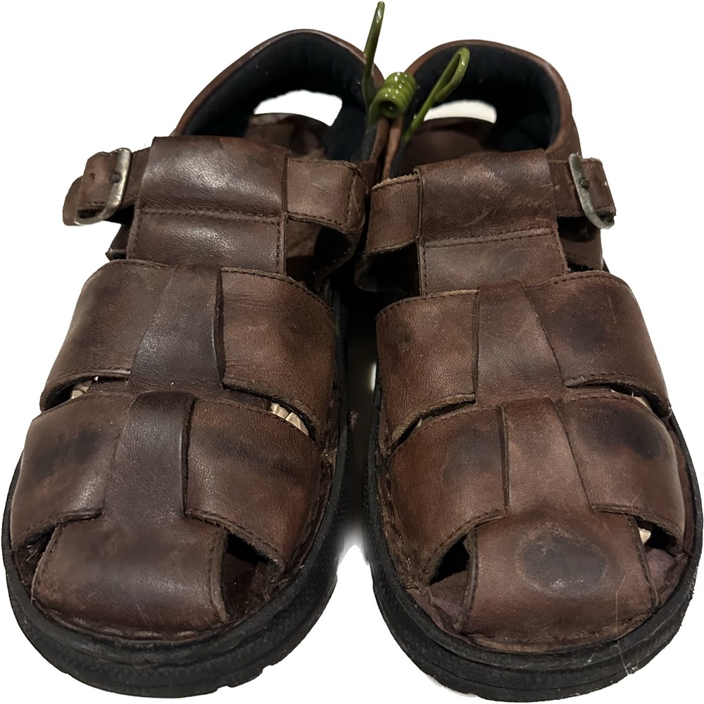 RARE Y2K Skechers SN 9684M Brown Leather Lug Sole Sandals with Buckle Sz:6M;7.5W